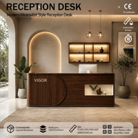 Bureau d'accueil moderne et minimaliste en bois foncé, personnalisable pour magasin de vêtements, bureau, hôtel, bar, centre de remise en forme, boutique de détail