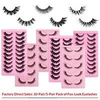 Lot de 10 paires de faux cils en vison synthétique, style européen et américain, naturellement bouclés, épais, courbe DD, tiges noires, personnalisables