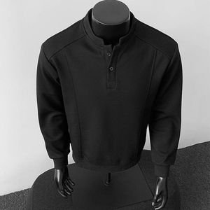 Felpe con Collo Alto in Misto Cotone <span class=keywords><strong>Vintage</strong></span> Personalizzate all'Ingrosso dal Produttore, Felpe con Cappuccio Nere Semplici da Uomo, Felpe con Bottoni - Product Image 3