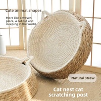 Lit pour chat en tissu naturel durable, sans peluches, avec griffoir intégré, design rond respirant pour le repos et le tranchage des griffes
