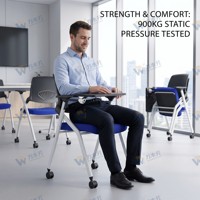 Chaise de formation moderne en maille, confortable, entièrement pliable et empilable, avec tablette d'écriture en option, pour salles de réunion, de formation et usage scolaire