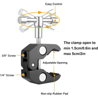 Pince Super Crab de Haute Qualité avec Vis 1/4, Rotule Mini 360°, Support de Fixation Rapide pour Trépied Appareil Photo DSLR