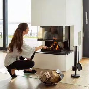 Modern Metal Sustainable Indoor Firewood <strong>Tools</strong> <strong>Set</strong> with Brush Shovel Tong Poker and Antique Stand - Product Image 1