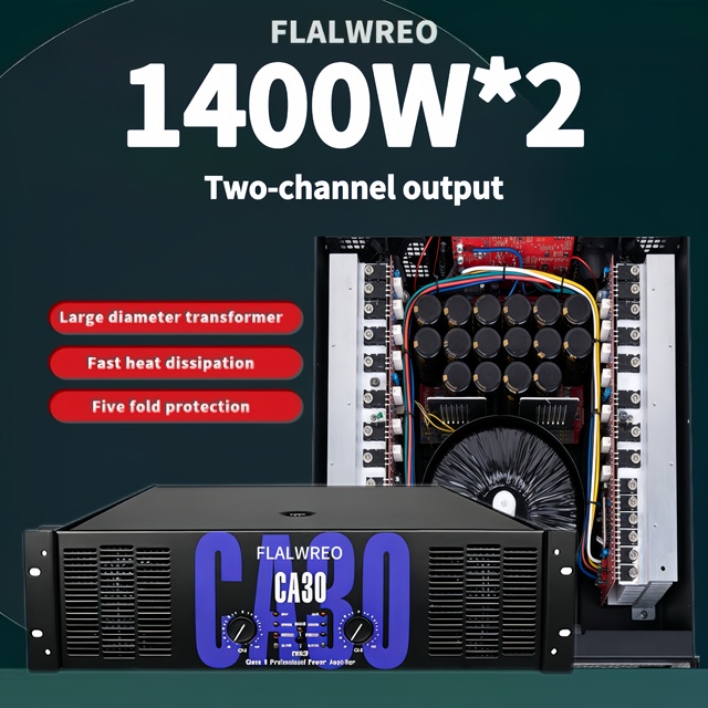 CA30 3U 2-Channel 1400W Outdoor Power Amplifier for DJs Passive Design with 8ohm 4ohm Impedance Metal Shell Speaker
