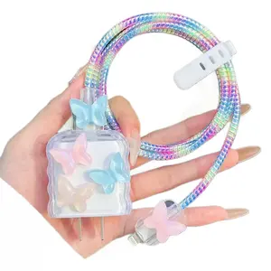 Accessoires d'<span class=keywords><strong>enrouleur</strong></span> de protecteur de câble de données de charge de papillon de cristal coloré pour <span class=keywords><strong>iPhone</strong></span> 18/20W housse de protection de chargeur de dessin animé - Product Image 5