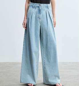 Trendy Light Blue Washed Wide Leg Denim Pants Premium Cotton Female Baggy <strong>Jeans</strong> Vintage Oversized Straight Loose <strong>Jeans</strong> - Product Image 3