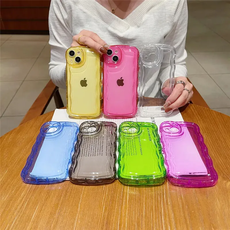 Wave edge clear phone case para iphone 13 12 11 x xr xs max, para i phone 14 neon phone case silicone