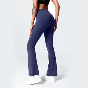 Women High Waist Yoga outfits Flared Pants Wide Leg Sports Trousers Solid  Color Slim Hips Loose Dance Tights Ladies Gym Plus Size Leggings Running