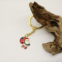 Noel Baba Anahtarlığı, 80x30mm, Parlak Emaye Metal Süs, Noel Hediyeleri İçin, Altın