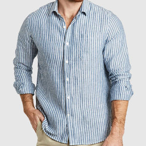 Camicia a Righe <span class=keywords><strong>in</strong></span> <span class=keywords><strong>Lino</strong></span> per <span class=keywords><strong>Uomo</strong></span>, Manica Lunga con Bottoni, Camicia Casual da <span class=keywords><strong>Uomo</strong></span>, Camicia Elegante Sostenibile, <span class=keywords><strong>Abbigliamento</strong></span> Personalizzato - Product Image 2