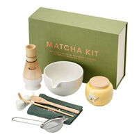 Ensemble de matcha japonais en bambou de 9 pièces avec bol en céramique et fouet en bambou, ensemble complet de thé matcha pour cadeau