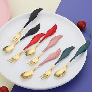 Cucharas y tenedores de acero inoxidable 304 con mango de ala para postres, cafeterías, restaurantes, hoteles, color sólido - Product Image 1