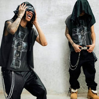 Gym Baggy Fit Summer Comb Round Neck Heavy Weight Pure 100% Cotton Acid Wash Distress Graphic Sleeveless Vest Singlet Tshirt