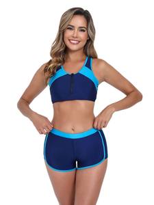 Traje de baño Tankini personalizado para mujer Traje de baño Tankini con cremallera 2025 Control de barriga Cintura alta Trajes de baño de dos piezas - Product Image 3