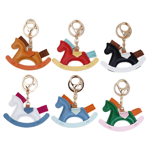High Quality Pony Rocking Horse Keychain PU Leather UV Printing Cute Animal Design Handbag Accessories Handmade