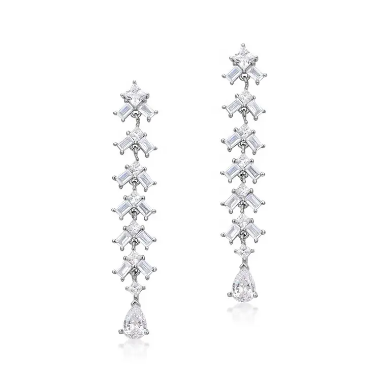 Luxury 3A Cubic Zirconia CZ Wedding Brass Earrings Jewelry For Women Drop Bridal Earrings