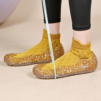 Baskets de luxe au design nouveau, chaussures décontractées à semelle en caoutchouc et à dents de pneu antidérapantes, chaussures de tissage de chaussettes pour femmes