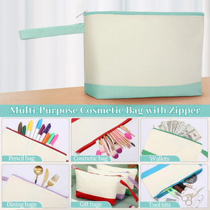 Pochette de voyage en toile personnalisée avec logo imprimé, 12 oz, pour cosmétiques, crayons, maquillage, en toile de coton naturelle avec fermeture éclair - Product Image 4