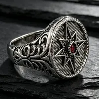 ZhuQian – Nouveauté : Bagues punk rétro en argent en forme d'étoile polaire pour hommes, avec zircone rouge classique, bijoux de personnalité, accessoires de mode