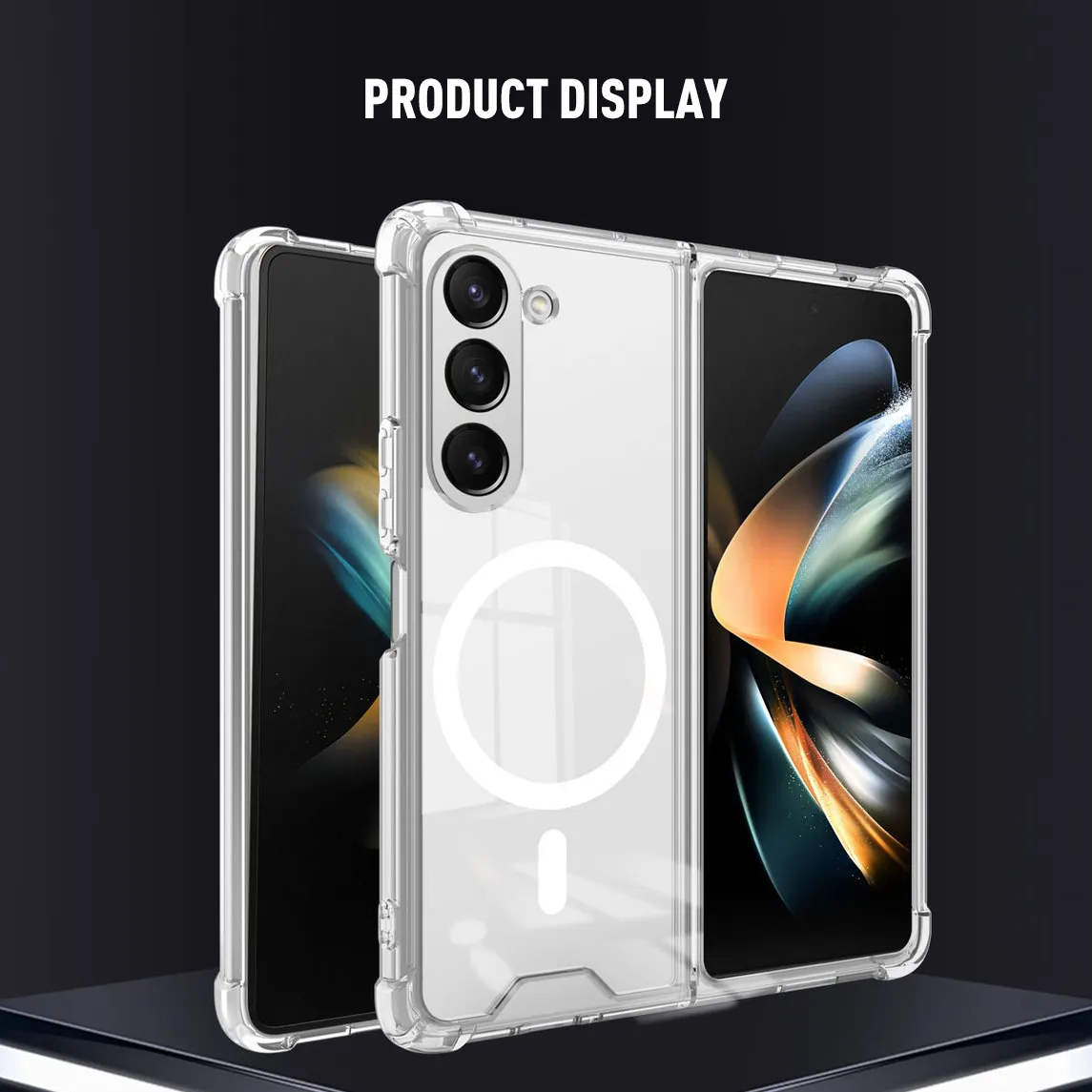 Geili For Samsung Galaxy Z Fold 5 magnetic Cover Shockproof Corner Bumper Clear Magnetic Wireless Charging Phone Case