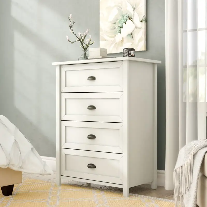 White Wooden Dressers Table Luxury and Modern chest 4 Drawers Storage Cabinets for Bedroom and Living Room