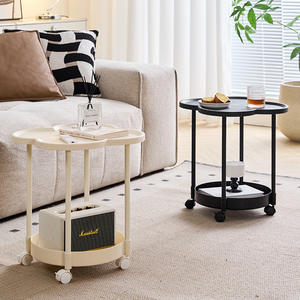 Mesa auxiliar móvil con estante de almacenamiento, 2 compartimentos, gabinete para sala de estar, diseño de trébol de cuatro hojas, carrito rodante para área del sofá - Product Image 1
