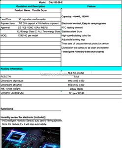 Sèche-<span class=keywords><strong>linge</strong></span> 12 kg à commande électrique, chauffage PTC, tambour en acier inoxydable avec capteur d'humidité et triple protection thermique - Product Image 6