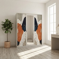 Armoire en acier imprimé à 3 portes coulissantes avec miroir, design traditionnel personnalisable, pour chambre, hôtel, salle à manger, rangement