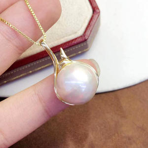 Estuche para Collar con Colgante de Plata S925, Accesorios de Perlas para DIY con Cuentas Redondas de 12-14 mm, Colgante Ocultador 30799 - Product Image 4