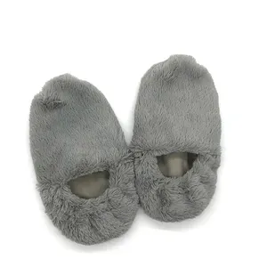 Hot sale elastic soft plush slippers with removable heat bag flaxseed microwave heat bag pain relief