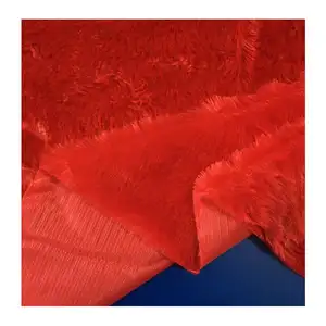 PV plush fabrics solid dyed red color long hair 20MM pile length shiny quality stuffed soft toys materials