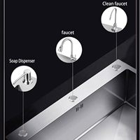 Évier de cuisine en acier inoxydable maison de ferme au-dessus du comptoir sous-sol lavabo simple avec robinet vidange accessoires de cuisine