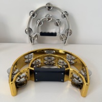 Gold Color Halfmoon Musical Percussion Double Row Dance Party Church Favor Plastic Handheld Drum Toys for Kids Adults Tambourine