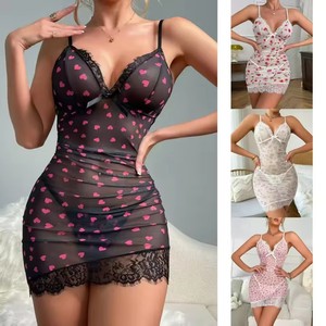 Ensemble de lingerie sexy pour femmes, robe de nuit, culotte, dentelle en maille, body transparent à bretelles, vêtements de maintien de la silhouette - Product Image 3