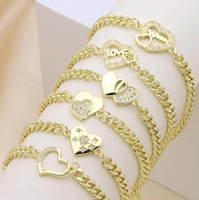 Bijoux de mode Bracelet 14k en gros Maille cubaine Zircon Cœur animal Hiphop Femme Soirée Laminado Pulseras