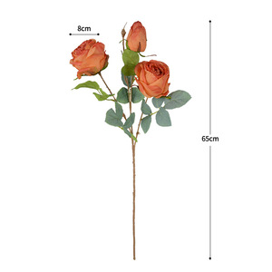 Fleurs artificielles Dongchen Crafts en vase, roses à 3 têtes, tige unique en polyester, décoration d'intérieur, accessoires de mariage, arrangement de bureau - Product Image 5