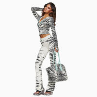 Nouvel ensemble deux pièces zèbre Y2K pour femme : crop top zippé, pantalon évasé, veste et pantalon imprimés léopard – Ensembles 2 pièces pour femme