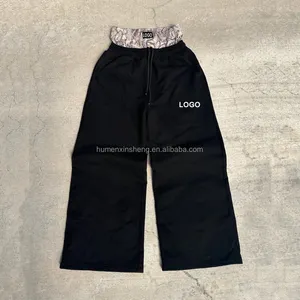 High quality OEM custom oversize terry cotton loose baggy jogger wide leg men sweat pants high double waisted sweatpants man