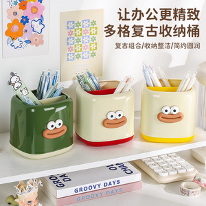 Multi Functional Pen Holder Square Cartoon Design Open Top With Compartments For Desk Office Storage - Product Image 1