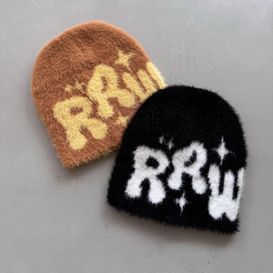 Haute qualité en gros Logo personnalisé femmes chaud Y2K Beanie chapeaux floue Mohair bonnets pour l'hiver tricoté lettre crâne casquette - Product Image 4