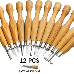 Ensemble de 12 ciseaux à bois avec manche en bois, tige ronde, mesure métrique, pour la sculpture, outils de bricolage - Product Image 3