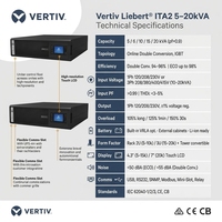Vertiv ITA2 5KVA 6KVA 10KVA 16KVA 20KVA Tour en ligne monophasée/UPS monté en rack pour ordinateur/réseau