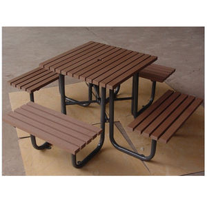Table de pique-nique en bois, meuble d'extérieur de jardin, de plein air, avec trou de parapluie, chaises, ensemble de table à manger, 4 places - Product Image 5