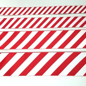 Oke Grosir Dicetak Merah Putih Stripe Candy Grosgrain Pita Natal untuk Membungkus Pita Natal Stripe