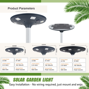 תאורת שביל סולארית חיצונית LED IP65 עמידה למים פאנל מונוקריסטלי 30W סוללת LiFePO4 שלט רחוק - Product Image 3