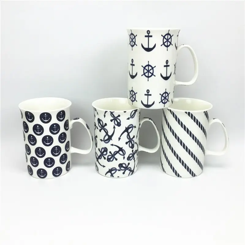 Straight Mugs, with anchor design in royal blue,for home restaurant friend gift 320 ml 11OZ coffee mug