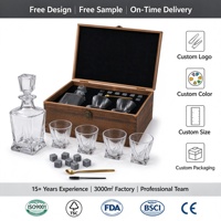 Ensemble de carafe à whisky personnalisée avec logo, 4 verres et pierres, dans un coffret cadeau en bois pour hommes, vente en gros aux États-Unis