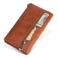 Dompet Wanita Minimalis Kulit Asli Anti RFID dengan Lapisan Poliester dan Penutup Ritsleting