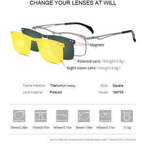 กรอบแว่นตาไทเทเนียมแท้คลิปแม่เหล็กสี่เหลี่ยมสำหรับผู้ชายแว่นสายตาพร้อม185759โพลาไรซ์และไนท์วิชั่น - Product Image 6