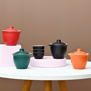 Ceramic Travel Tea Set With Gaiwan And Three Cups Portable Outdoor Use Modern Design Small <b>Camping</b> Gift Storage Bag - Product Image 3